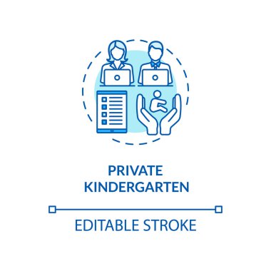 Çocuklar özel anaokulu konsepti ikonu. Okul öncesi müfredat ve danışman. Erken çocukluk eğitimi fikri ince çizgi çizimi. Vektör izole edilmiş RGB renk çizimi. Düzenlenebilir vuruş