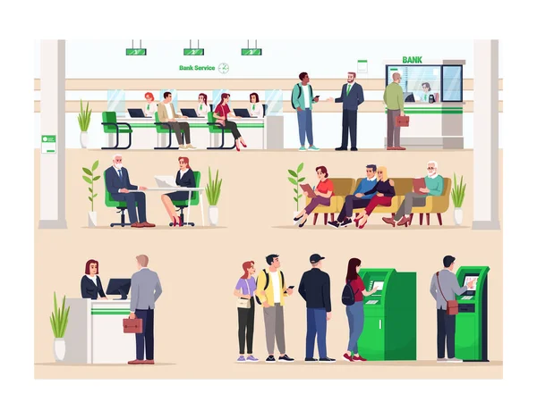 Bank Lobby Semi Vlakke Vector Illustratie Financieel Overleg Receptie Wachtkamer — Stockvector