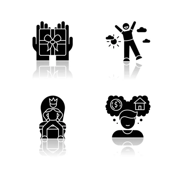 Emotions Personality Traits Drop Shadow Black Glyph Icons Set Human — Stock Vector