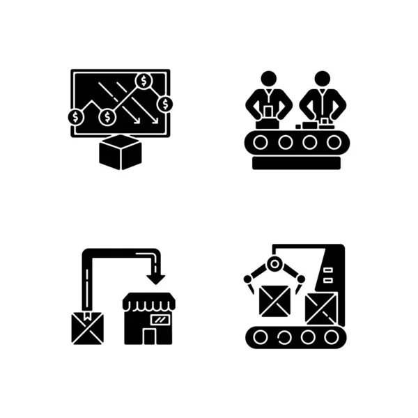 Výroba Byznys Černé Glyfy Ikony Nastavit Bílém Prostoru Analýza Nákladů — Stockový vektor