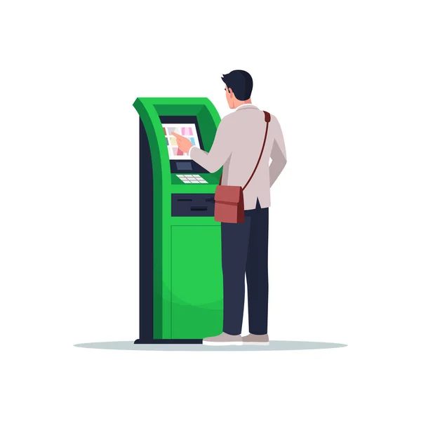 Man Pay Atm Semi Flat Rgb Color Vector Illustration Male — Stock Vector