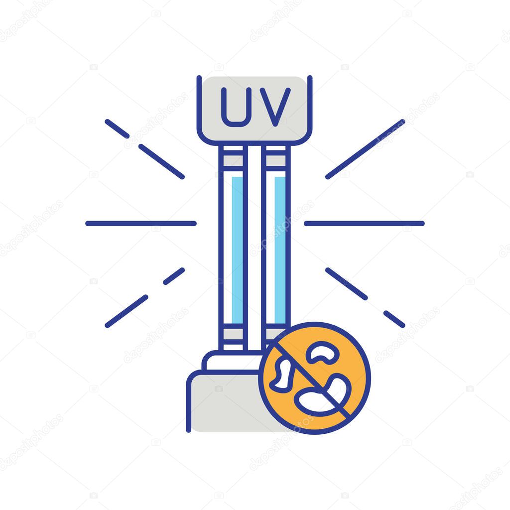 UV light disinfection RGB color icon. Ultraviolet germicidal irradiation. Surface cleaning, medical decontamination procedure. UV lamp isolated vector illustration