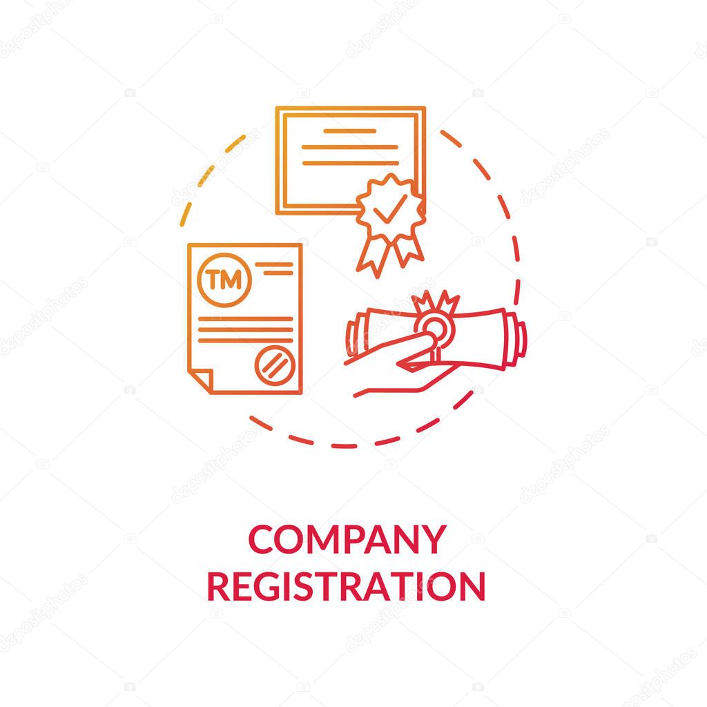 Company registration concept icon. Incorporation procedure. Company formation certificate. Paper process idea thin line illustration. Vector isolated outline RGB color drawing