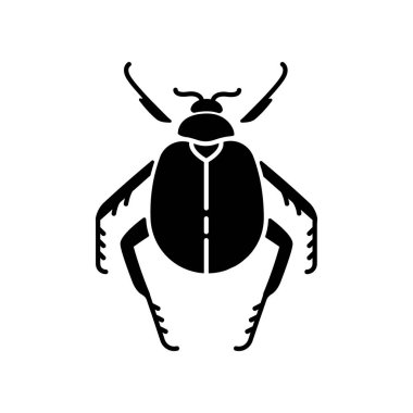 Böcek böceği siyah kabartma simgesi. Küçük eklembacaklı, Mısırlı, çöl sakini. Zooloji, böcek bilimi, beyaz uzayda eski Mısır kültür silueti sembolü. Bok böceği vektörü izole edildi