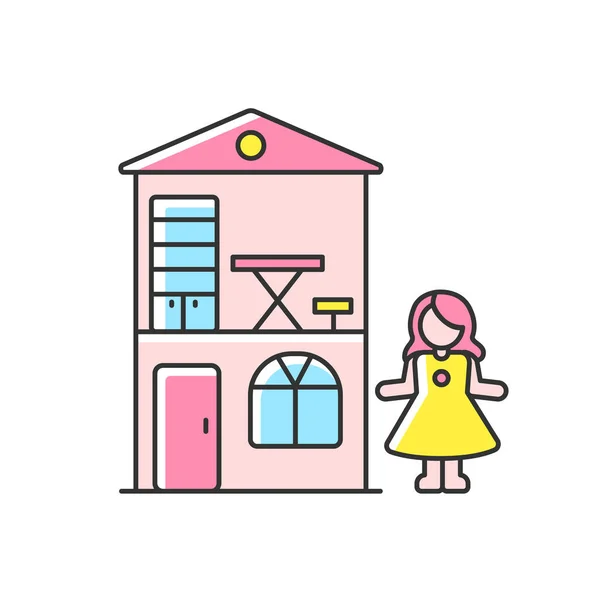 Icono Color Dollhouse Rgb Casa Juegos Miniatura Con Muñeca Finge — Vector de stock