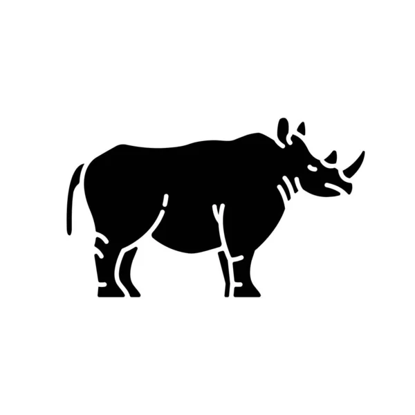 Neushoorn Zwart Glyph Icoon Exotisch Gehoornde Dieren Afrikaanse Fauna Tropische — Stockvector