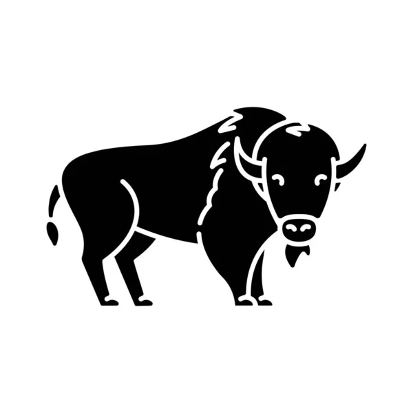 Bison Zwarte Hiëroglief Icoon Noord Amerikaanse Fauna Herbivoor Bedreigde Diersoorten — Stockvector
