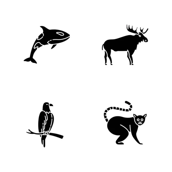 Different Animal Species Black Glyph Icons Set White Space Killer — Stock Vector