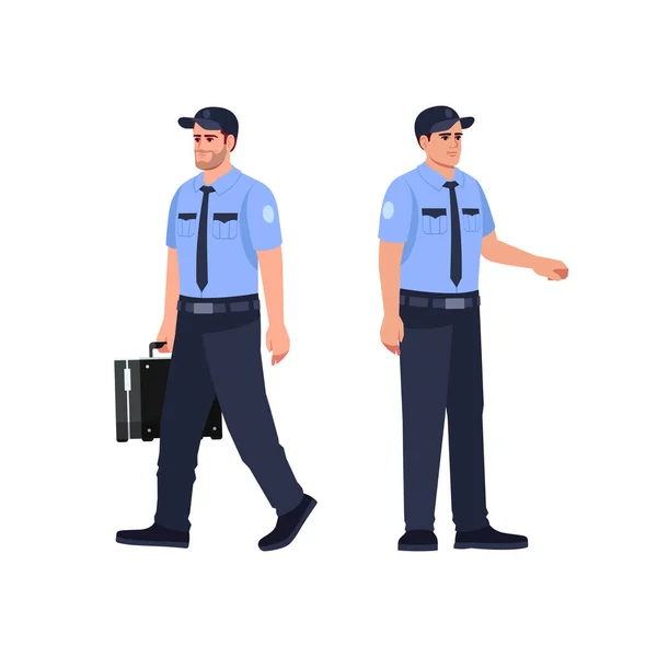 Poloplochý Policejní Důstojník Rgb Barevný Vektor Ilustrace Nastaven Hlídač Nosí — Stockový vektor