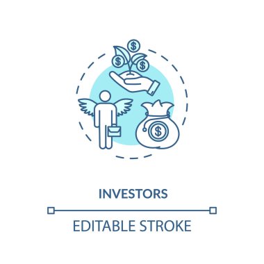 Yatırımcıların konsept ikonu. İş kârı. Şirket ve mali yönetim. Para yatırımı fikri ince çizgi çizimi. Vektör izole edilmiş RGB renk çizimi. Düzenlenebilir vuruş