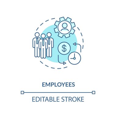 Çalışanların konsept simgesi. Şirket üyeleri. Ofis çalışanları takımı. İş hukuku. Fikir ince çizgili illüstrasyon. Vektör izole edilmiş RGB renk çizimi. Düzenlenebilir vuruş