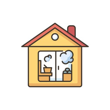 Kapalı alan banya RGB renk simgesi. Geleneksel ıslak sauna, Rus banyası. Süpürgeler ve kovalarla ulusal buhar banyosu. Banyo, buhar izole vektör çizimi