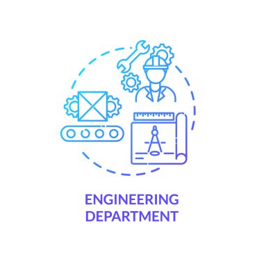 Mühendislik bölümü mavi gradyan konsept simgesi. Teknik üretim. Profesyonel hizmet. Ürün yönetimi fikri ince çizgi çizimi. Vektör izole edilmiş RGB renk çizimi