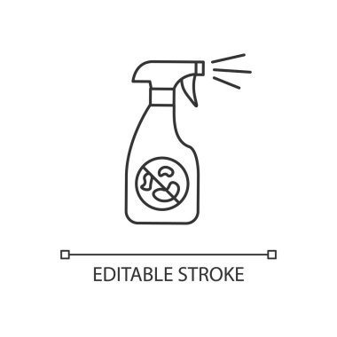 Antiseptik sprey piksel mükemmel doğrusal simge. Ev temizliği için dezenfektan. Özelleştirilebilir çizelge. Contour sembolü. Spreyli şişe vektörü izole çizim çizimi. Düzenlenebilir vuruş