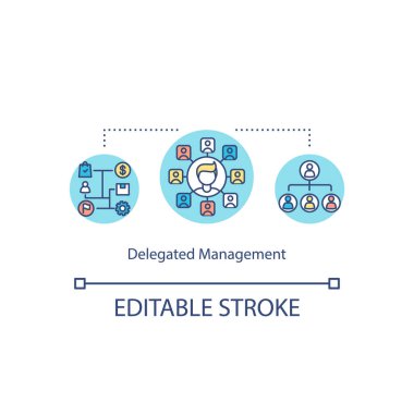Seçkin yönetim konsepti simgesi. Kurumsal yapı. Şirket patronu ve astları ince çizgiler çiziyor. Vektör izole edilmiş RGB renk çizimi. Düzenlenebilir vuruş