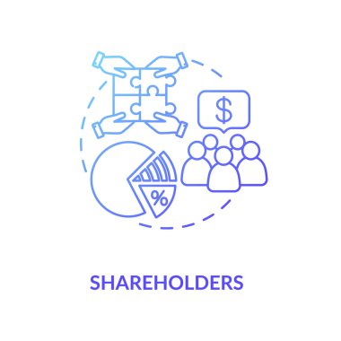 Hissedarlar konsepti ikonu. Şirket üyeleri, kitle fonlama. İş dünyasına yatırım yapmak. Hissedarların fikri ince çizgi çizimi. Vektör izole edilmiş RGB renk çizimi