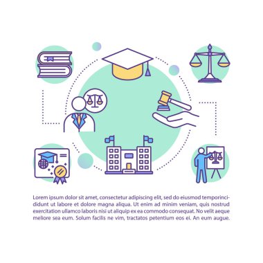 Hukuk fakültesi konsept simgesi. PPT sayfa vektör şablonu. Bekar, yüksek lisans diplomalı. Üniversite ve üniversite. Hukuk diploması. Broşür, dergi, kitapçık tasarım ögesi doğrusal çizimler