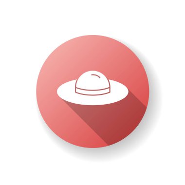 Dişi şapka, düz dizayn, uzun gölge sembolü. Kurdeleli kadın şapkası. Güneş koruması için klasik bir aksesuar. Pipetle süslenmiş şapka. İnternetten alışveriş. Siluet RGB renk çizimi