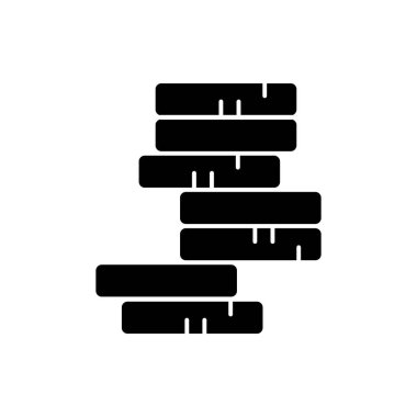 Bozuk para yığını siyah kabartma simgesi. Yığınla para. Geliri artıyor. Altın yatırımı. Hisse senedi. Nakit olarak. Zengin ve başarılı. Beyaz uzayda siluet sembolü. Vektör izole illüstrasyonu