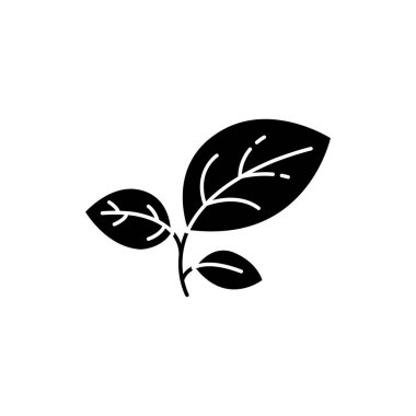 Filiz siyah kabartma simgesi. Yaprak yetiştiriyor. Tohum ekmek ve yetiştirmek. Bahçe işleri için yeşillik. Yeşilliği koruma. Genç saplı. Beyaz uzayda siluet sembolü. Vektör izole illüstrasyonu