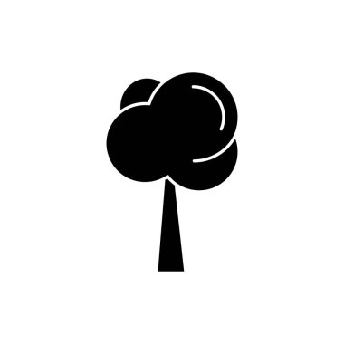 Ağaç simgesi simgesi. Bahar doğası. Yazın ekip biçmek için. Yapraklı meşe gövdesi. Yeşillik büyümesi. Bahçe ve açık hava. Beyaz uzayda siluet sembolü. Vektör izole illüstrasyonu