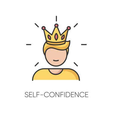 Self confidence RGB color icon. Feeling of overconfidence, narcissism. Arrogant attitude. Self assured, egotistical person in crown isolated vector illustration clipart