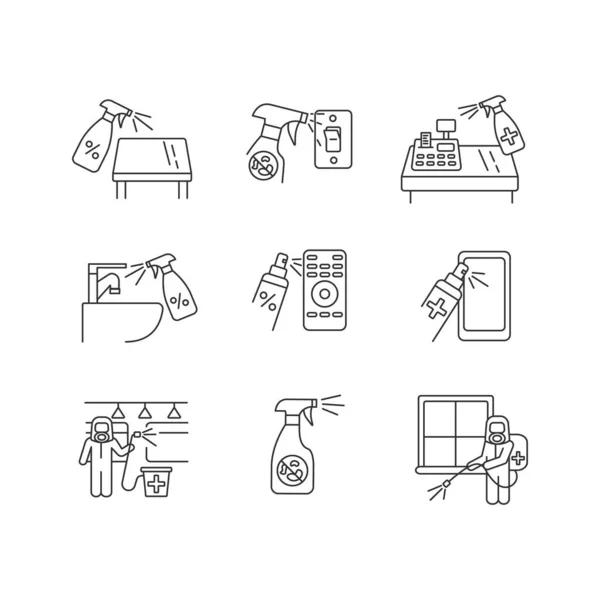 Decontamination Pixel Perfect Linear Icons Set Professional Sanitary Service House — Stock Vector