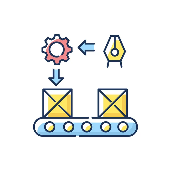 Icono Color Rgb Flujo Continuo Modelo Producción Masa Etapas Del — Vector de stock