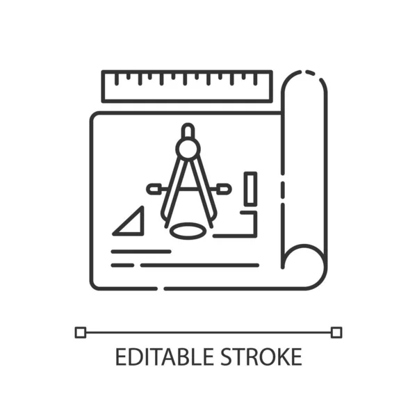 Drafting Pixel Perfect Linear Icon Architectural Planning Project Thin Line — Stock Vector