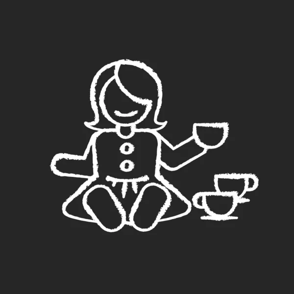 Pretend Kitchenware Chalk White Icon Black Background Baby Doll Tea — Stock Vector