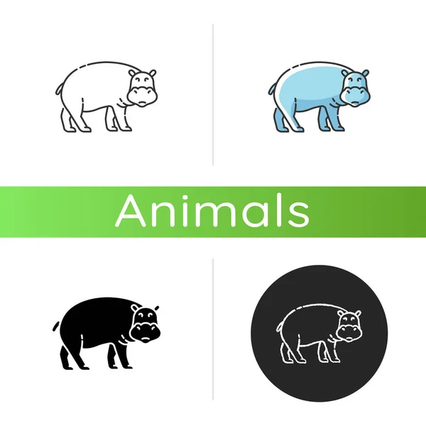 Icono Hipopótamo Negro Lineal Estilos Color Rgb Gran Animal Exótico — Vector de stock