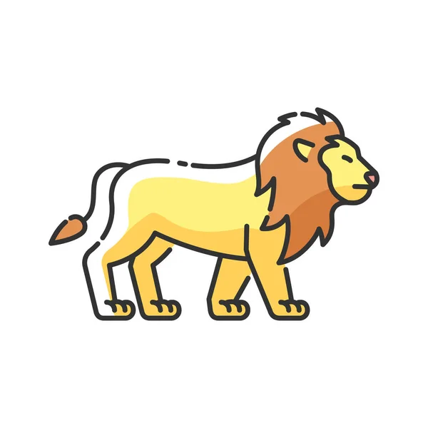 Lion Rgb Color Icon Exotic Carnivore Animal Dangerous Predator Tropical — Stock Vector