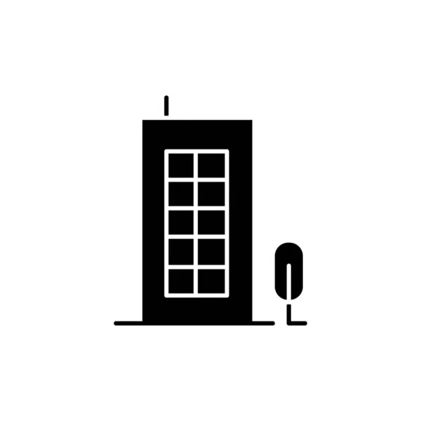 Het Bouwen Van Zwarte Glyph Icoon Lange Constructie Met Appartementen — Stockvector