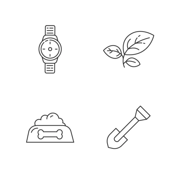 온라인 스토어 아이콘 손목시계 인간의 부속품 묘목을 심는다 등고선 상징을 — 스톡 벡터