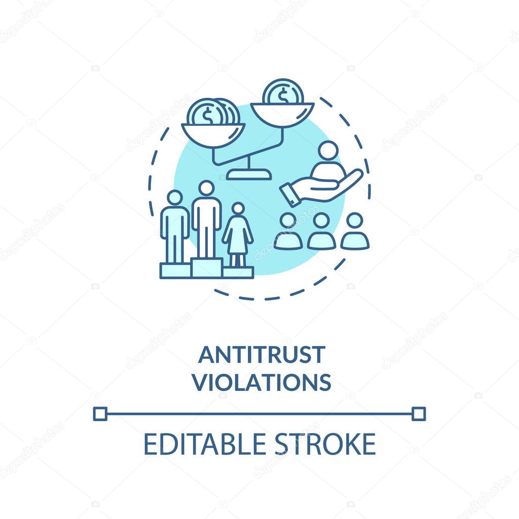 Antitrust violations concept icon. Anti competitive regulation. American common corporate crime. Competitive law idea thin line illustration. Vector isolated outline RGB color drawing. Editable stroke