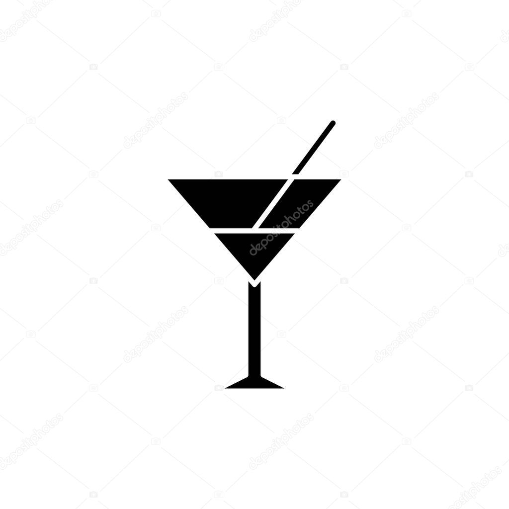 Vermouth black glyph icon. Alcoholic drink in glass. Party at bar. Restaurant food. Pub wine for relaxation. Soft drink in cup. Silhouette symbol on white space. Vector isolated illustration