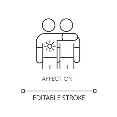 Şefkat pikseli mükemmel doğrusal simge. Duygusal bağlılık, güçlü dostluk ince çizgi özelleştirilebilir illüstrasyon. Contour sembolü. Arkadaşlar birlikte vektör izole çizim. Düzenlenebilir vuruş