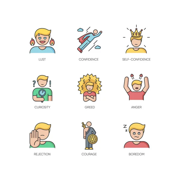 Set Icone Colori Rgb Con Emozioni Umane Diversi Stati Psicologici — Vettoriale Stock