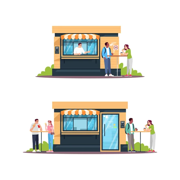 Street Food Shop Con Clienti Semi Piatto Rgb Illustrazioni Vettoriali — Vettoriale Stock