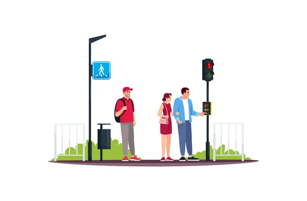 Mensen Cross Walk Met Wachtknop Semi Platte Rgb Kleur Vector — Stockvector