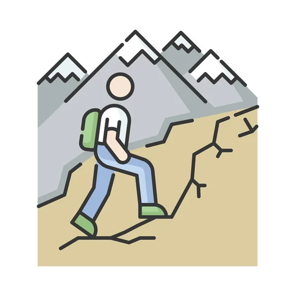 Icône Couleur Rvb Trekking Tourisme Nature Randonnée Activité Récréative Plein — Image vectorielle