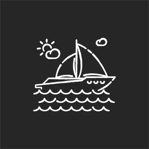 划粉笔白色图标在黑色背景上 奢侈的娱乐 航海旅游 帆船运动 海上旅行 乘游艇浪漫的旅行 游艇隔离矢量黑板插图 — 图库矢量图片