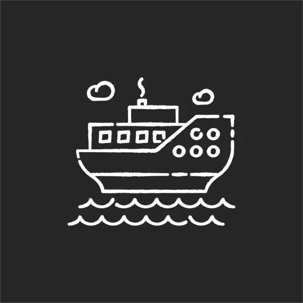 海邮轮粉笔白色图标黑色背景 航海旅游 假日航行 奢侈的旅程 乘远洋班轮度假 大型客船隔离向量滑板插图 — 图库矢量图片