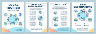 Yerel turizm broşürleri. Yerli ve şehir turizmi. Broşür, broşür, broşür baskısı, doğrusal simgelerle kaplama tasarımı. Dergiler için vektör planları, yıllık raporlar, reklam posterleri