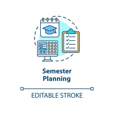 Dönem planlama konsepti. Akademik takvim. Öğrenci zaman yönetimi. Uzaktan öğrenme fikri ince çizgi çizimi. Vektör izole edilmiş RGB renk çizimi. Düzenlenebilir vuruş