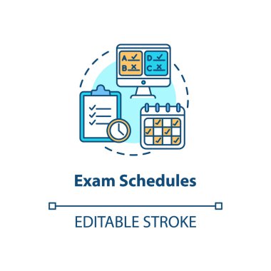 Sınav çizelgeleri konsept simgesi. Son sınav programı. Mesafe öğrenme. Akademik takvim fikri ince çizgi çizimi. Vektör izole edilmiş RGB renk çizimi. Düzenlenebilir vuruş