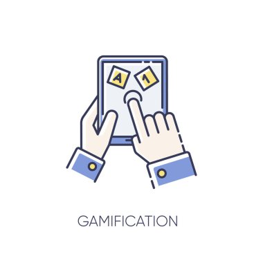 Gamification RGB renk simgesi. Eğlendirme eğitimi. Öğrenmek ve oynamak, çalışma sürecini işaretlemek daha ilginç. Eğitici bir oyun. İzole vektör illüstrasyonu