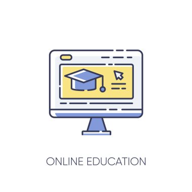 Çevrimiçi eğitim RGB renk simgesi. İnternet okulu, e-öğrenim. Uzaktan eğitim, evde eğitim. Uzak eğitim kursları, webinarlar. İzole vektör illüstrasyonu
