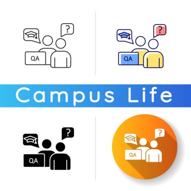 Fakülte danışmanı ikonu. Akademik ve akran danışmanları. Akıl hocaları ve danışmanlar. Profesörler ve öğretim üyeleri. Üniversite başvurusu. Lineer siyah ve RGB renk stilleri. İzole vektör çizimleri