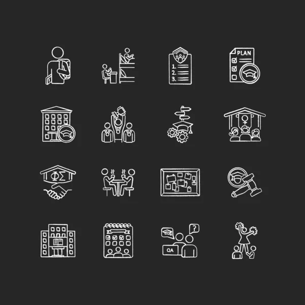 Campus Life Chalk White Icons Set Black Background University College — Stock Photo, Image